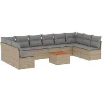 vidaXL Ensemble de salon de jardin 11 pièces avec coussins Beige Poly Rattan