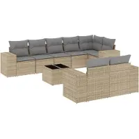 vidaXL Ensemble de salon de jardin 9 pièces avec coussins beige Poly rotin