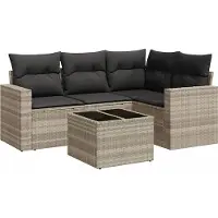 vidaXL Ensemble de salon de jardin 5 pièces avec coussins gris clair Poly rotin