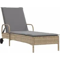 vidaXL Chaise longue avec roulettes et support Beige Poly Rattan
