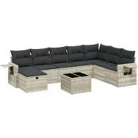 vidaXL Ensemble de salon de jardin 9 pièces avec coussins gris clair Poly rotin