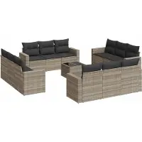 vidaXL Ensemble de 13 canapés de jardin avec coussins gris clair Poly rotin