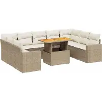 vidaXL Ensemble de salon de jardin 10 pièces avec coussins Beige Poly Rattan