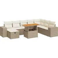 vidaXL Ensemble de salon de jardin 9 pièces avec coussins beige Poly rotin