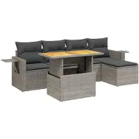 vidaXL Ensemble de salon de jardin 6 pièces avec coussins Gris Poly rotin
