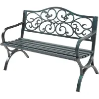 Casa.pro Banc de jardin 'Utav' pour 2-3 personnes acier 127 x 53 x 79 cm gris foncé avec patine verte