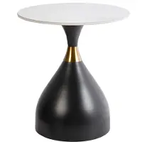 Beliani Table d'appoint en pierre reconstituée blanche, plateau noir, piètement métallique, ø 50 cm, aspect naturel, touches dorées, design moderne, salon