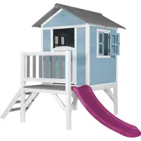 Axi Maison Enfant Beach Lodge Xl En Bleu Avec Toboggan En Violet | Maison De Jeux En Bois Ffc Pour Les Enfants | Maisonnette / Cabane De Jeu Pour Le