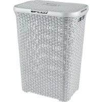 Curver Panier à linge, 2 poignées, couvercle, gris, 60 L, 44x34x61 cm, Curver