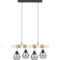 Eglo Lampe suspendue à 4 lumières Townshend 5 Salle à manger - noire avec du bois