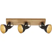 Briloner Plafonnier Spot LEUCHTEN BARNIM, 25 W, IP20, noir, métal-bois, excl. 3x E14, 50 x 11 x 15,7 cm