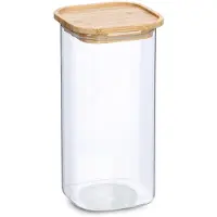 Zeller Bocal à provisions avec couvercle en bambou, 1570 ml, verre borosilicaté / bambou / silicone, transparent, env. 10 x 10 x 22 cm