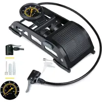 Dunlop Pompe à pied double avec manomètre - Pompe à air pour voiture, vélo, moto et ballon - Pompe à vélo avec manomètre - Pompe avec valve Schrader et valve française Universelle
