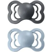 BIBS Supreme Natural Rubber Size 2: 6+ months tétine Iron / Baby Blue 2 pcs