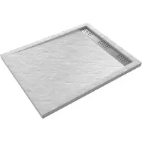 Aurlane Receveur en acrylique Blanc Effet Pierre 80x100x4 cm - Grille Linéaire Chrome - MOON