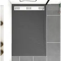 Aurlane Receveur en acrylique Gris Effet Pierre 80x120x4 cm - Grille Linéaire Chrome - METEORA