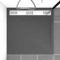 Aurlane Receveur en acrylique Gris Effet Pierre 90x90x4 cm - Grille Linéaire Chrome - METEORA