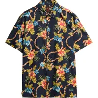 Superdry pour homme. M4010947A Chemise à imprimé hawaïen marine (XXL), Casuel, Modal, Manche courte