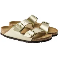 Birkenstock pour femme. 1016110 Sandales en Cuir Arizona Birko Flor (Coupe Régulière) doré (39), Plat, Aucun, Casuel