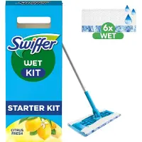Swiffer Kit de démarrage 1 Balai + 6 lingettes humides pour le sol parfum citron