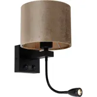 QAZQA Applique murale noire avec abat-jour en velours taupe 18 cm - Brescia Combi