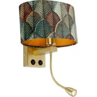 QAZQA Applique murale laiton avec abat-jour en velours ovale motif feuille 25cm - Brescia Combi
