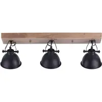Leuchten direct Plafonnier-appliqueur, noir, bois, spots mobiles, L 74 cm