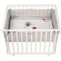 Roba Parc Bébé 100X75 Cm + Tapis Adam Et Eule Imprimé Chouette + 4 Roues - - Bois Blanc