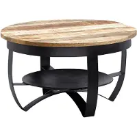 Wohnling Table 60x34x60 cm manguier bois massif / métal industriel noir ronde |