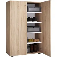 VCM XL bois Grande armoire à chaussures Étagère à chaussures Grande botte Meuble d'entrée Lona 5 compartiments