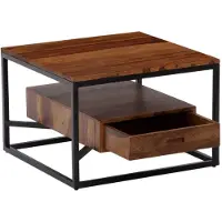 Wohnling Table basse 60x60x40 cm bois de sheesham massif / métal table basse carrée |