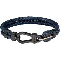 BOSS Bracelet en cuir tressé bleu avec fermoir mousqueton noir
