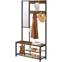 Hoppa! Hoppa ! armoire industrielle avec miroir pour couloir, Porte-manteau avec banc à chaussures avec miroir - Vintage brown