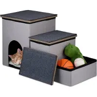 Relaxdays - Hundetreppe 3 Stufen mit Höhle, Anthrazit / Grau / Weiss, H x B x T: ca. 41,5 x 72 x 33 c (Chien, Pliable)