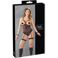 Cottelli Bondage - body anneaux métalliques et menottes bras - noir - XL