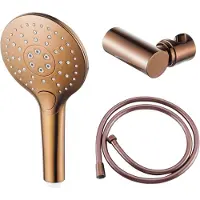 FortiFura Calvi Ensemble de douchette - Ø12 - rond - 3 types de jets - avec support - avec flexible lisse - 150cm - cuivre brossé PVD SW970047/SW970044/SW799407