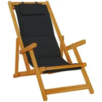 vidaXL Chaise de plage avec accoudoirs Pliable Noir Acacia Textilène