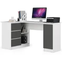 Akord Bureau d'angle B20 155 cm GAUCHE Blanc Graphite pour Bureau à Domicile et Chambre d'Enfant