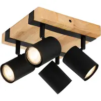 QAZQA Spot de plafond intelligent noir avec bois 4 lumières réglables avec Wifi GU10 50mm - Jeana