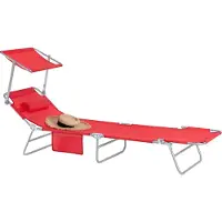 SoBuy Chaise longue avec toit solaire et oreiller Chaise longue de jardin pliante pour jardins, cours, plages, balcons Rouge OGS48-R