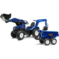 Falk Tracteur à pédales New Holland T8 avec pelleteuse et remorque – 3 à 7 ans