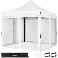 Vonroc Tente de réception - 3x3 m - Premium Easy-Up Tente de réception | Set incl. parois latérales en moustiquaire – Blanche
