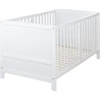 Roba Lit bébé EASY SLEEP 70 x 140 cm incl. coins de transformation - Lit à barreaux évolutif réglable en hauteur sur 3 positions - 3 barreaux amovibles - bois laqué blanc