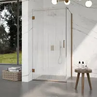 FortiFura Galeria Cabine de douche - 80x120x200cm - scharnières - barre de renfort - poignée plat - verre nervuré - Cuivre brossé PVD SW1208820/SW1122565/SW876702/SW797953