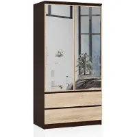 Akord Armoire 2 Portes 2 Tiroirs 2 Miroirs Wengé Et Chêne Sonoma 90X51X180