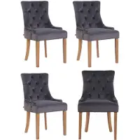 CLP Ensemble de 4 chaises de salle à manger Aberdeen velours design antique avec piétement en caoutchoucho,gris foncé antique-clair