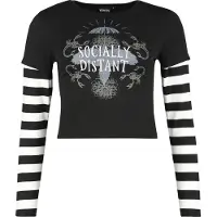 Wednesday T-shirt manches longues Gothic de - Socially Distant - L - XXL - pour Femme - noir/blanc - Taille XL
