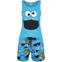 Sesame Street Pyjama de - Cookie Monster - Tête - S - 3XL - pour Femme - bleu - Taille 3XL