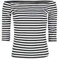 Forplay T-shirt manches longues Rockabilly de - Haut Manches Longues Rayé - M - XXL - pour Femme - noir/blanc - Taille XL