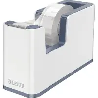 Leitz Dérouleur de ruban adhésif WOW, ergonomique, pour rouleaux de ruban adhésif de L 19 mm x L 33 m, ruban adhésif inclus, plastique ABS recyclable, blanc/gris